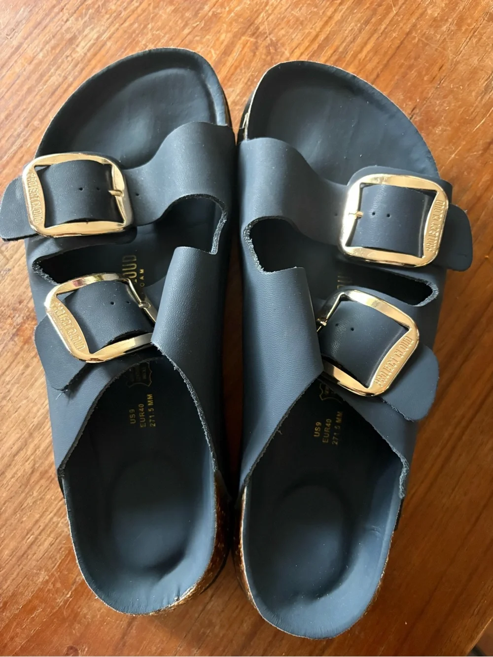 Comfort Cork Slide Sandals with Gold Buckles — Navy - Picture 2 of 3